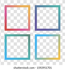 Collection of multicolored square gradient frames for social media template, photo, banner, poster, card. Vector illustration