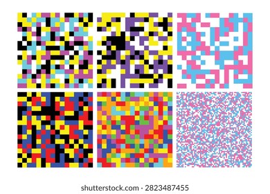 Collection of multicolored square mosaic pattern backgrounds