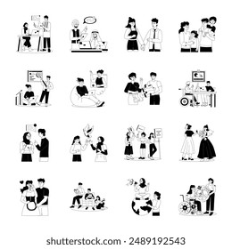 Collection of Multicultural People Glyph Illustrations 

