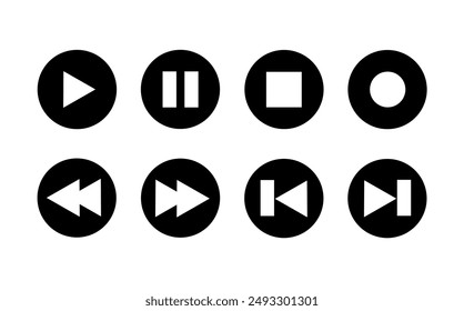 collection of multimedia player icons. play, pause, stop, back and next icons