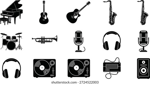 Colección de instrumentos y equipos musicales para proyectos creativos