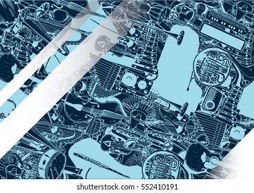 Collection of Music Instruments Poster. Hand drawn illustration in doodle style.