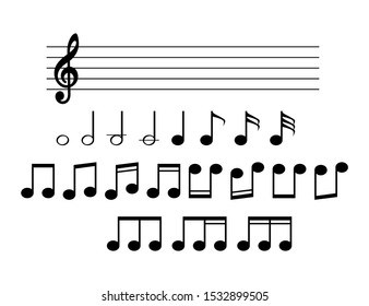 Collection of music note icon on white background. Note set. Vector illustration.