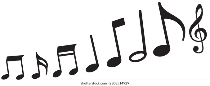 Collection of Music notes icons set. Musical key signs. Vector symbols on white background.
