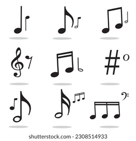 Collection of Music notes icons set. Musical key signs. Vector symbols on white background.