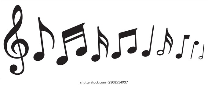 Collection of Music notes icons set. Musical key signs. Vector symbols on white background.