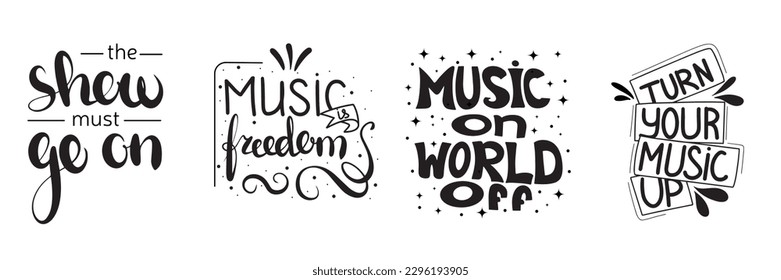 Sammlung von Musiksätzen. Vektorgrafik, handgezeichnet. Phrasen buchstabieren. Idee für Poster, Postkarte.