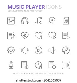 Collection of music player ui related line icons. 48x48 Pixel Perfect. Editable stroke