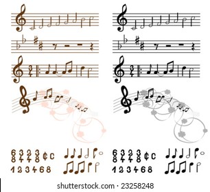 Collection of musical design elements, notes, clefs ...