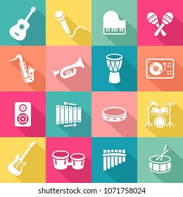 Collection of musical instruments icons. Can be used on print materials or on websites with subjects related to music, dance, singing, concerts or playing musical instruments. Flat design style.