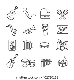 Collection of musical instruments icons. Can be used on print materials or on websites with subjects related to music, dance, singing, concerts or playing musical instruments.