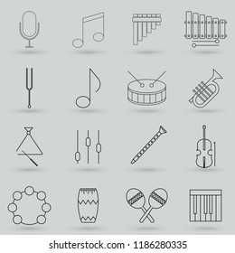 Collection of musical instruments icons. Contains such Icons on websites with subjects related to music, dance, singing, concerts or playing musical instruments. Editable move. 32x32 Pixel Perfect.