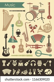Collection of musical instruments icons. Vector illustration