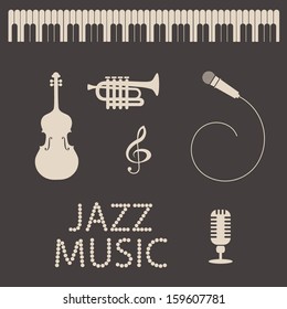 Collection  of musical instruments and objects. Audio and music set .  Vector Illustration. 