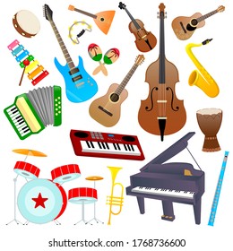 Collection of musical instruments. Set of musical instruments on a white background. Color images others instruments. Vector illustration