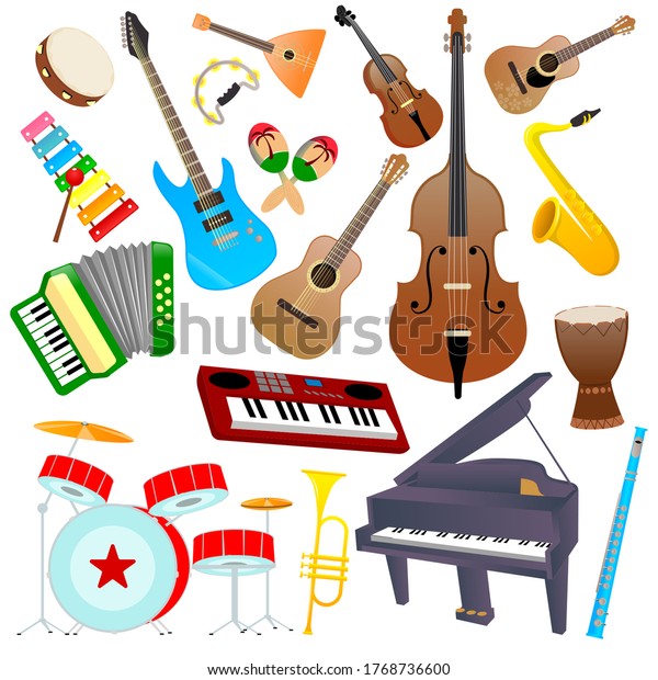 Collection Musical Instruments Set Musical Instruments Stock Vector ...