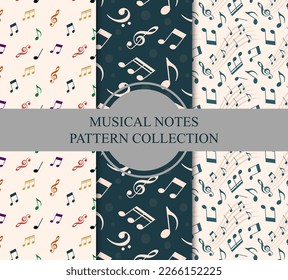 Colección De Notas Musicales Patrón Para Diseño Musical, Paquete, Ilustración Vector De Fondo