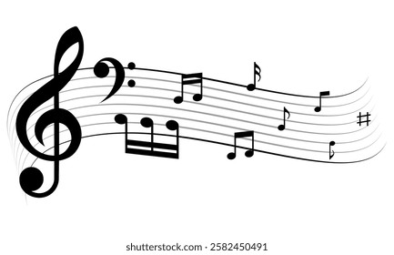 A collection of musical notes, symbolizing the beauty and flow of music. The notes gracefully dance across the staff, representing harmony and rhythm that connect the melody to the soul.