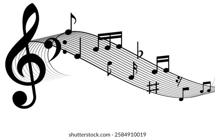 A collection of musical notes, symbolizing the beauty and flow of music. The notes gracefully dance across the staff, representing harmony and rhythm that connect the melody to the soul.