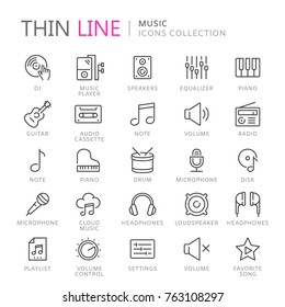 Collection of musical thin line icons