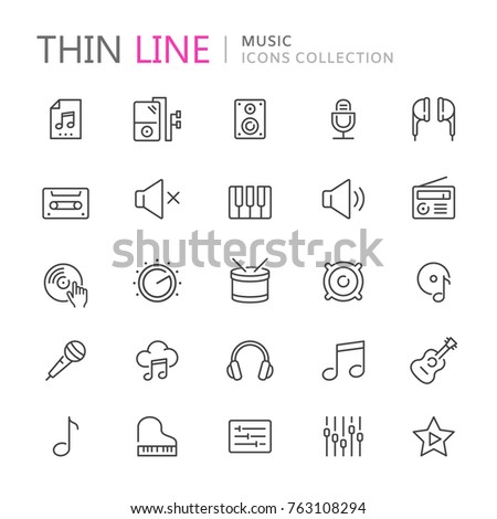 Collection of musical thin line icons