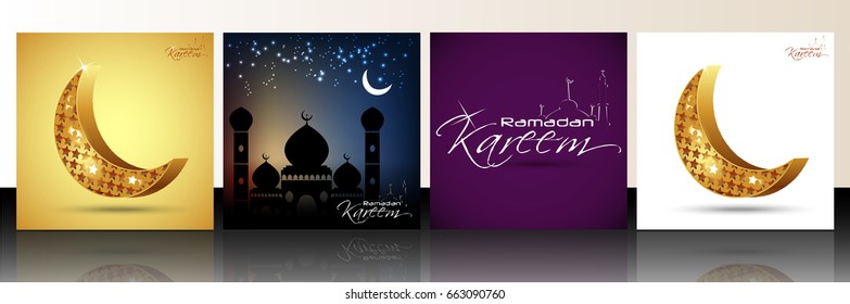 Collection of Muslim community festival Ramadan Kareem or idu'l fitr with Beautiful greeting card design, banner and background vector illustration...