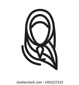 Colección de íconos Musulmanes de hiyab establece líneas vectoriales delgadas. Silueta de mujer en pictograma lineal del concepto tradicional de hiyab árabe. Ilustración de contorno monocromo de estilo de vida islámico