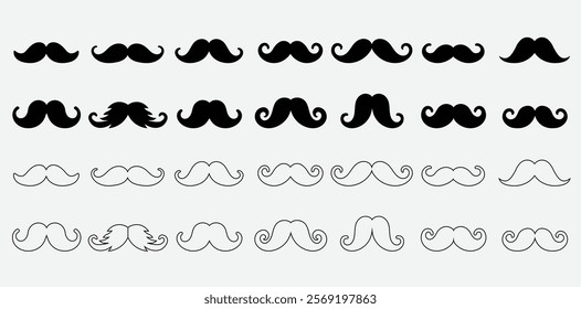 Collection of Mustache Icons for Graphic Design and Branding Stylish Mustache Icon Set for Barbershops Logos Hipster Themes Greeting Cards and Creative Digital Projects