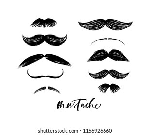 Collection of mustaches. Hand drawn style. Funny mustache. Collection of cartoon barber silhouette hairstyle . 