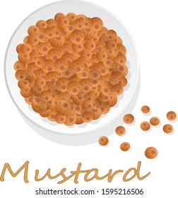 Collection of mustard vector illustrations: mustard seeds, flower, leaves and pod. Isolated on white background...