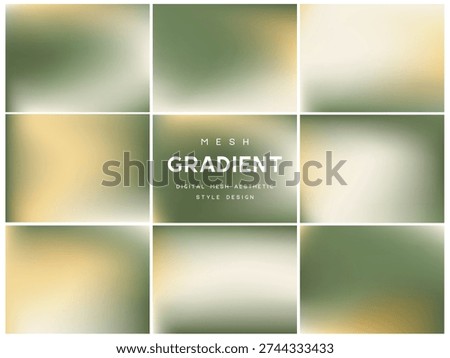 Collection of muted olive and sand mesh gradients. Abstract organic backgrounds for eco, botanical and minimal nature designs. Soft blurred textures for web and print, vector illustration.