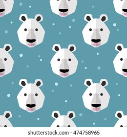 Collection muzzle of bears hand drawn background. Doodle wallpaper vector. Colorful seamless pattern with flat icons. Decorative backdrop polar bear and snowfall