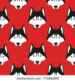 Collection of muzzle of dogs, hand drawn backdrop. Colorful seamless pattern with muzzles of animals. Decorative wallpaper, good for printing. Overlapping background vector