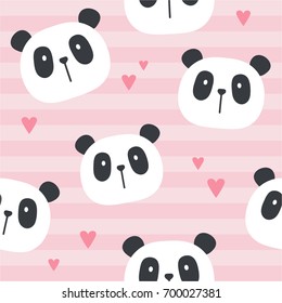 Collection of muzzle of pandas, hand drawn backdrop. Colorful seamless pattern with muzzles of animals. Decorative wallpaper, good for printing. Overlapping background vector
