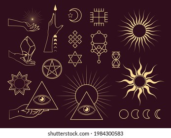 Collection of Mystical and Astrology objects. Mystical signs, silhouettes, zodiac signs.