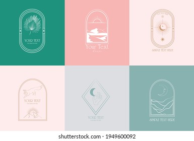 Collection of mystical linear logos, symbols, icons design template. Editable vector logotype.