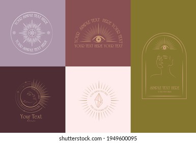 Collection of mystical linear logos, symbols, icons design template. Editable vector logotype.