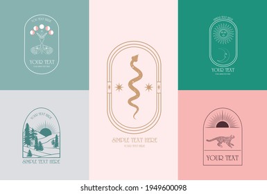 Collection of mystical linear logos, symbols, icons design template. Editable vector logotype.