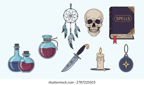 Collection mystical objects witchcraft
