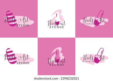 collection of nail beauty salon logo with creative concept premium vector