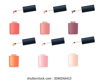 Collection of nail polish with different colors cosmetic items vector illustration on white background