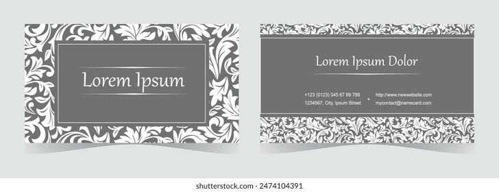 Collection of name cards. Set of floral vector gray and white greeting cards