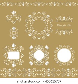 Collection napkins, lace ribbons, decorative borders, monograms. Beautiful, stylish design. Vector illustration.

