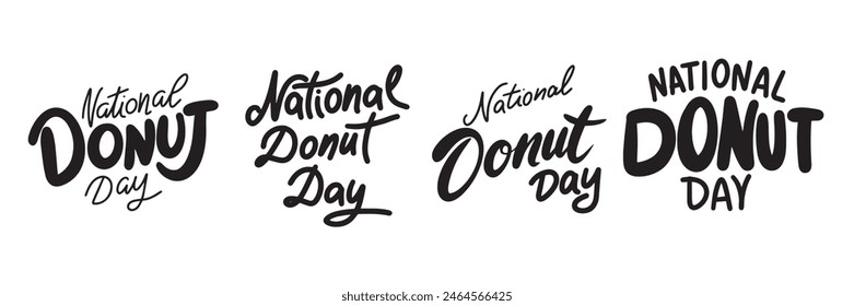 Collection of National Donut Day text. Hand drawn vector art.