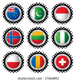 Collection of national flag with a halftone border