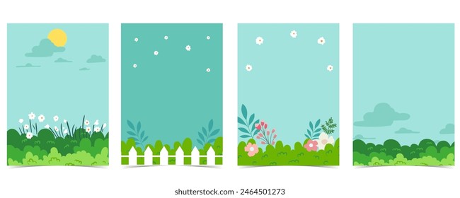 Collection of natural background set with garden.Editable vector illustration for vertical design