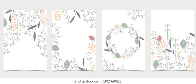 Colección de fondo natural con hoja,flor.Ilustración vectorial editable para sitio web, invitación, postal y afiche