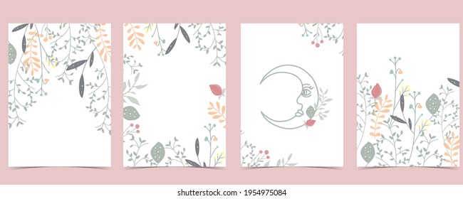 Colección de fondo natural con hoja,flor.Ilustración vectorial editable para sitio web, invitación, postal y afiche