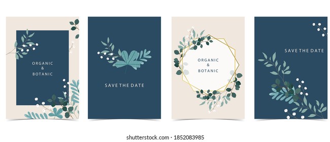 Collection of natural background set with leaf,geometric.Editable vector illustration for website, invitation,postcard and sticker