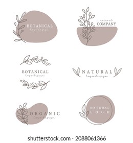 Collection of natural botanical logo design elements. Hand drawn leaves and branches. 